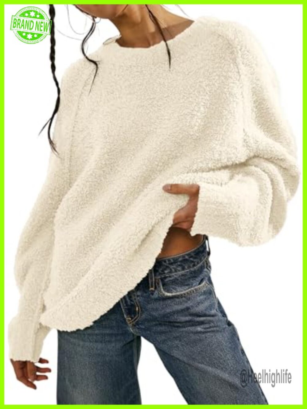 Oversized Fuzzy Knit Long Sleeve Crewneck Warm Pullover Sweater